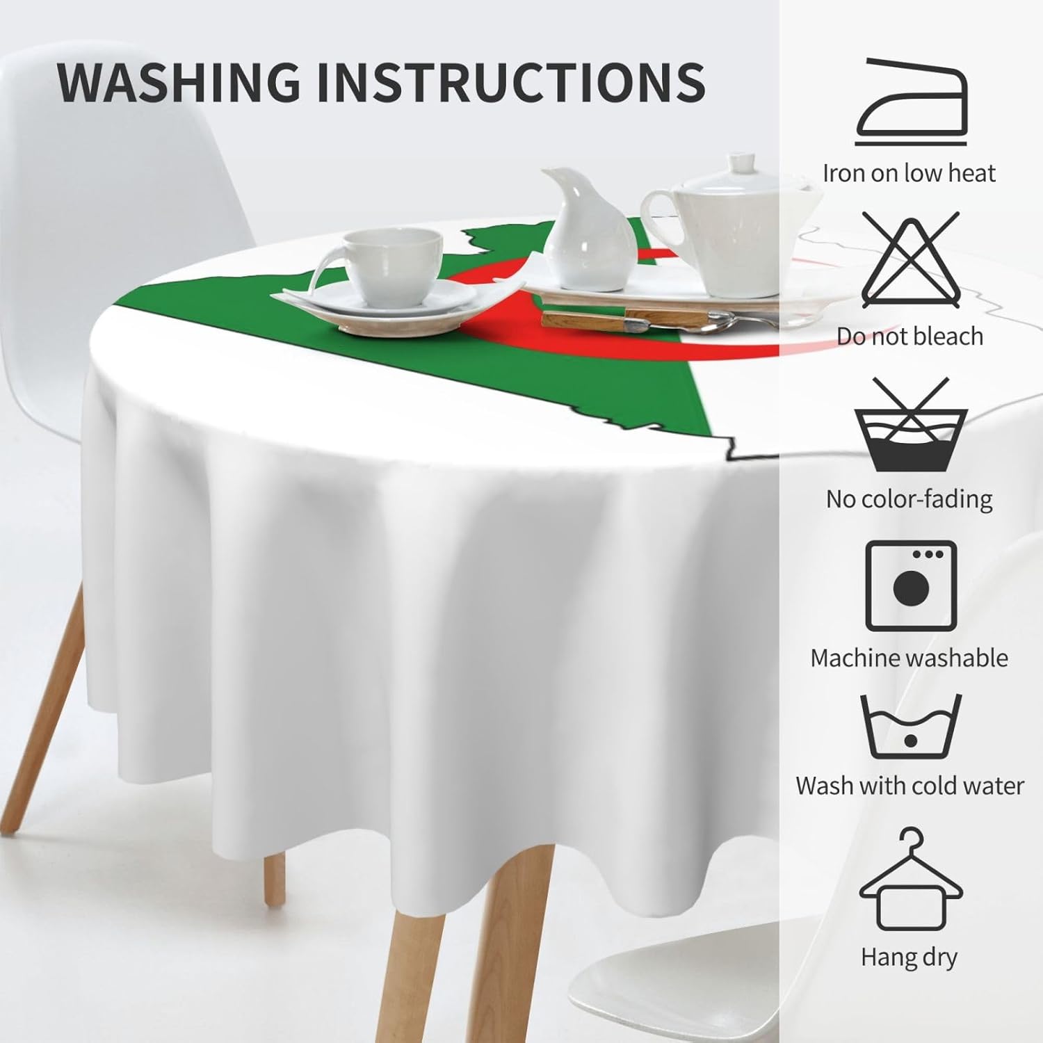 Algeria Flag Map Print Wrinkle Free Dining Table Cover for Birthday Party Farmhouse Tablecloths Up to 60 x 60 Inches