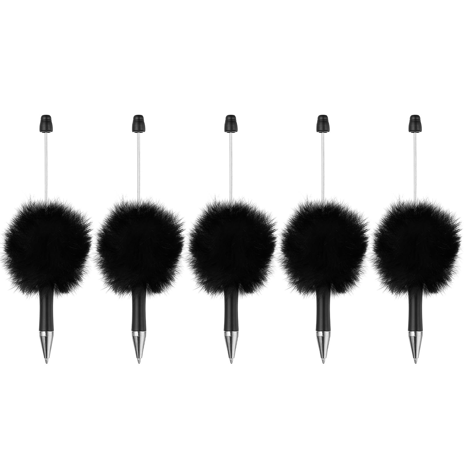 PATIKIL 5Pcs Fluffy Beadable Pens, Plush Fuzzy Plastic Bead Pen Bead Ballpoint for DIY Gift Writing Office Supplies, Black