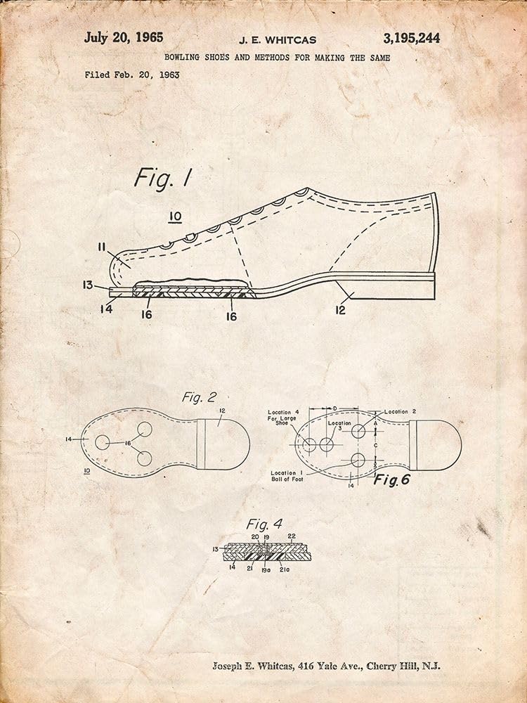 PP655-Vintage Parchment Vintage Bowling Shoes Patent Poster Poster Print - Cole Borders (18 x 24)