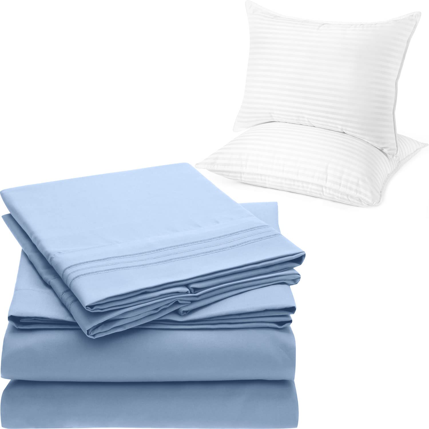 Mellanni Bed Sheet Set + 2 Pillows Bundle&Save - Hotel Luxury Bedding - Bundle Includes: 4pcs Queen Bed Sheet Set and Set of 2 Pillows Queen Size 20" x 28" (Queen, Blue Hydrangea/White)