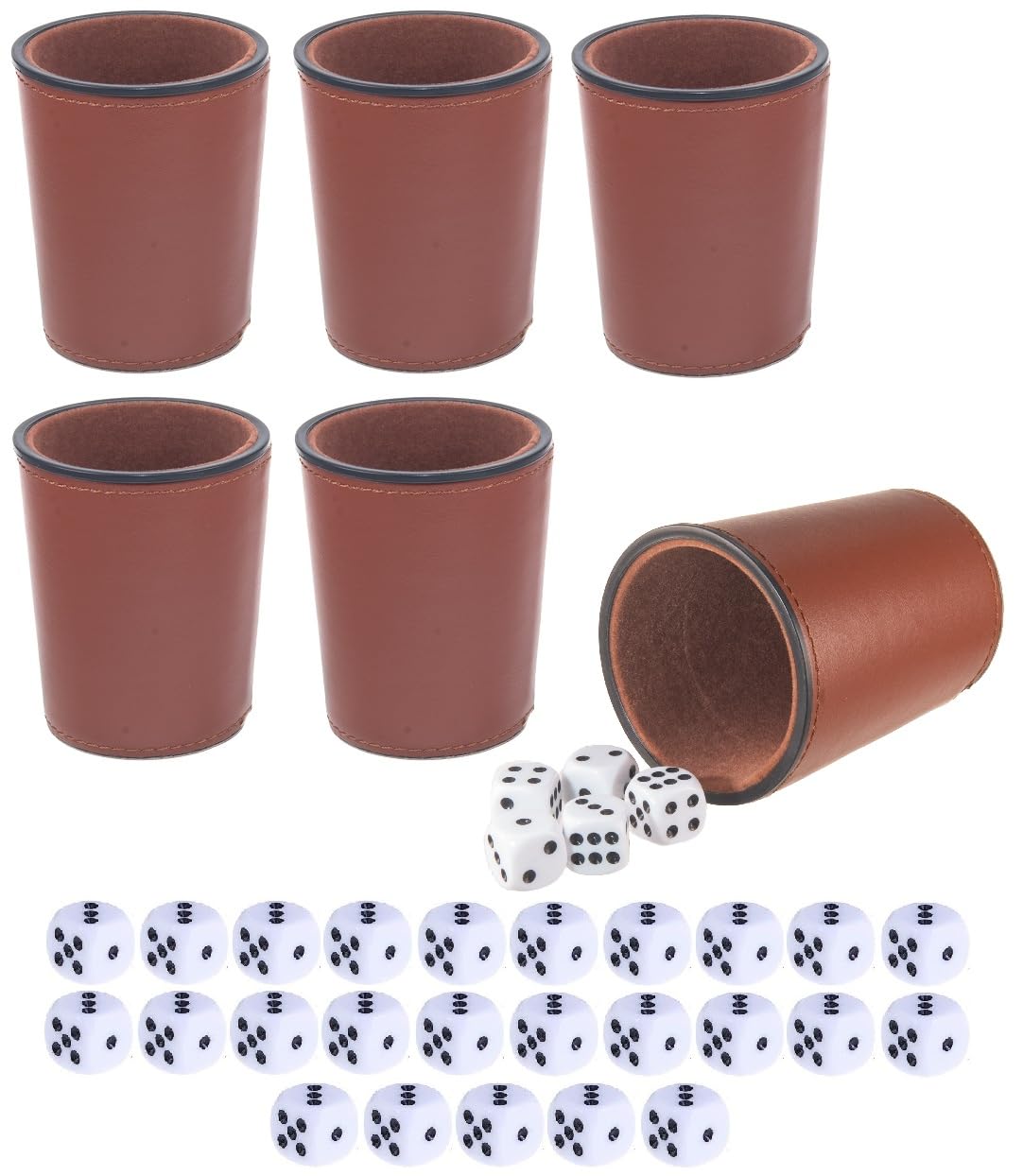Bamboo's Grocery LoKii Leder-Würfelbecher, innen mit Filz gefüttert, 6 Shakerbecher und 30 Punktwürfel, eine Tragetasche, braun