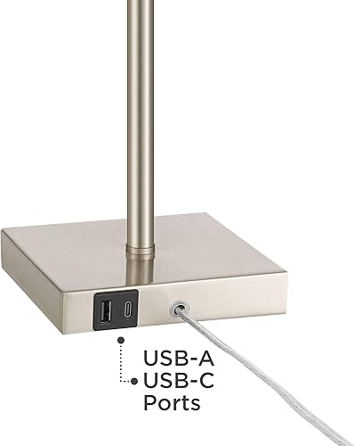 Miniatura 6 de 360 Lighting Franco - Juego de 2 lámparas de mesa minimalistas modernas de 26.5 pulgadas de alto con puertos de carga USB, níquel cepillado,
