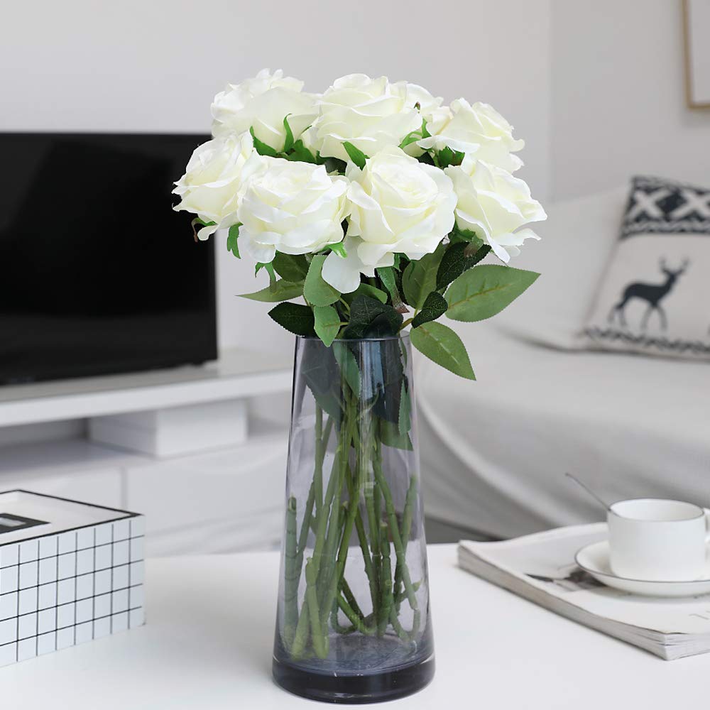 Veryhome 10 Pezzi Fiori Artificiali Rose di Seta Falso Bouquet da Sposa da Sposa per la casa Giardino Partito Decorazioni Floreali (Bianco, Rose in Fiore)