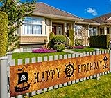 Colormoon Large Pirate Happy Birthday Banner, Pirate Party Supplies Decorations, Pirate Birthday Photo Backdrop Hanging Decorations, Both Indoor Outdoor (9.8 x 1.5 feet)