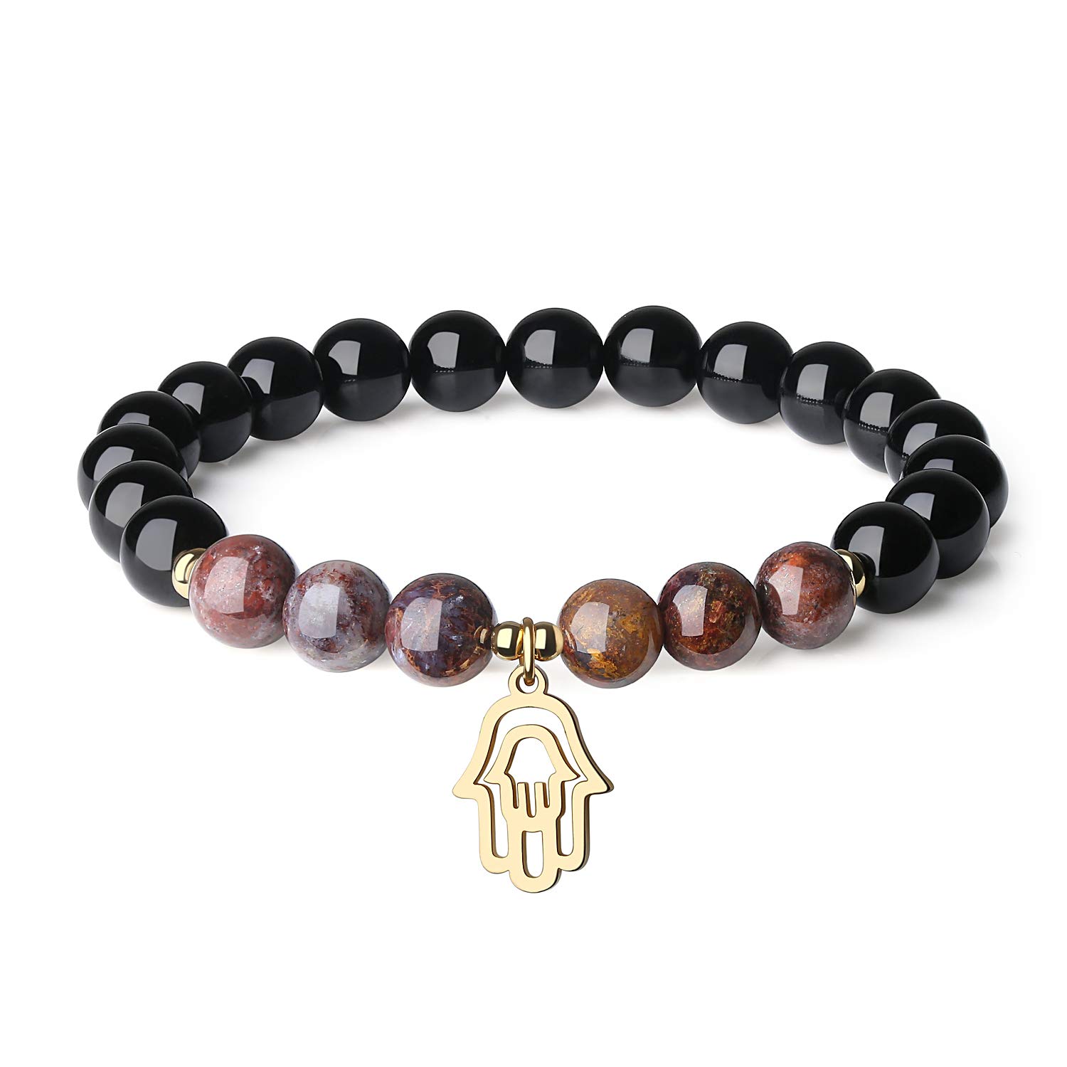 COAI Hamsa Hand Charm Black Tourmaline Stone Bracelet