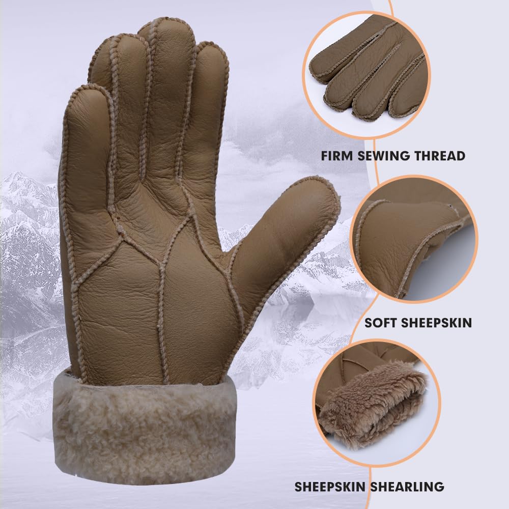 MGGMOKAY Donna Guanti in pelle,Pecora Shearling Caldo invernali Guanti