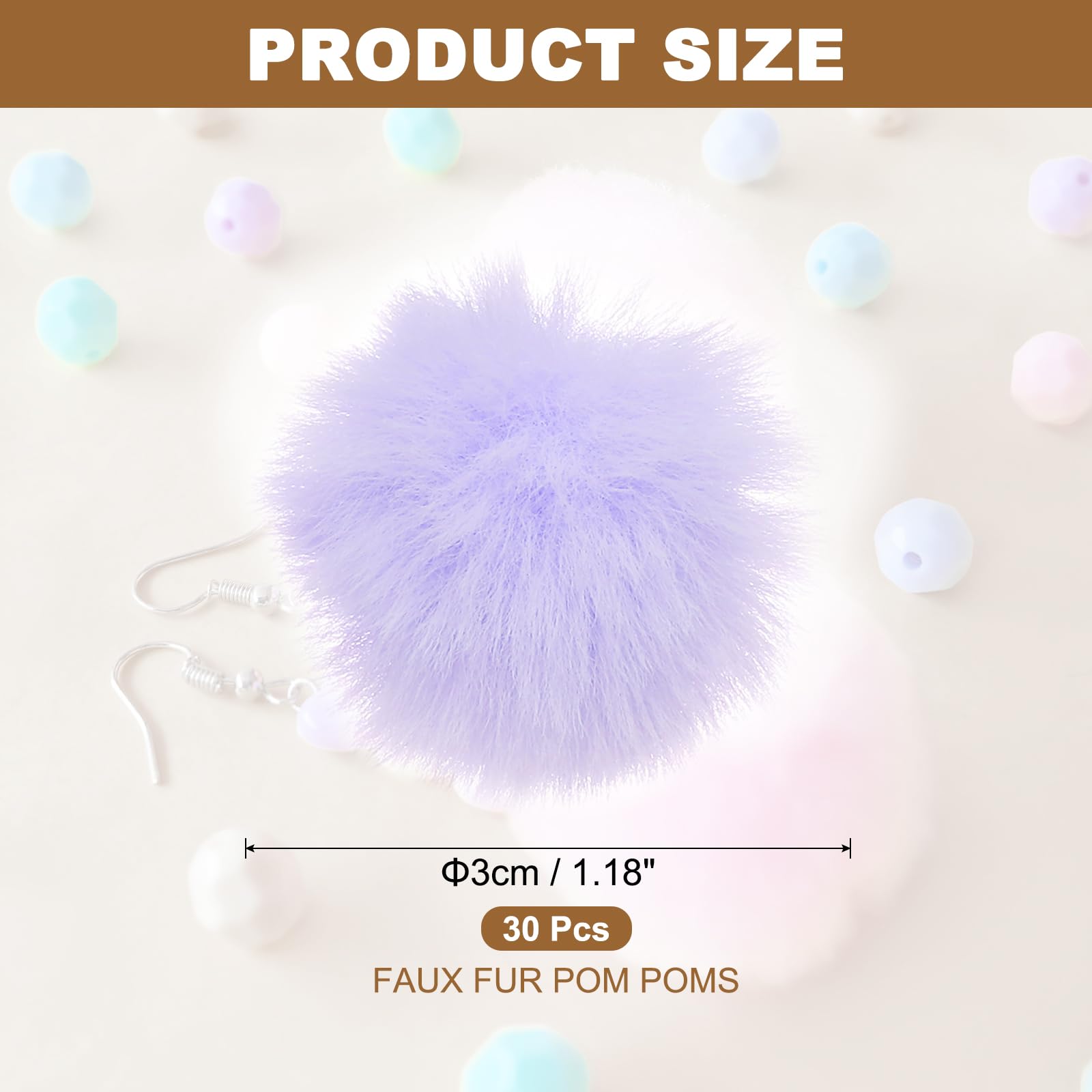 Lot De 30 Pompons Fausse Fourrure Beige PATIKIL - Avec Boucle Élastique Pour Déco DIY