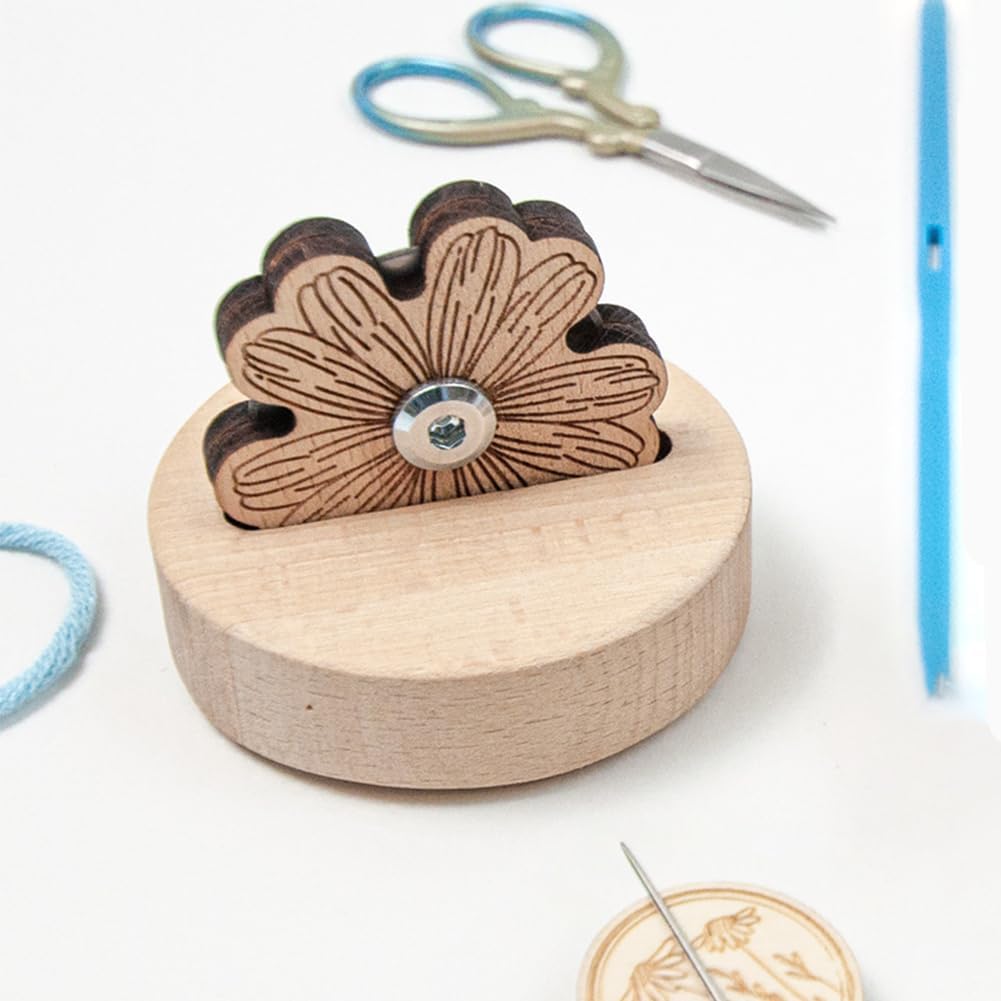 2pcs Daisy Thread Snip Cutters, Wooden Rotary Yarn Thread-Cutter Tool for Quilting, Tabletop Blade Save Wood Carving Thread Snips with Anti-Slip Stand, Sewing Seam Supplies Quilting Notions(2pack)