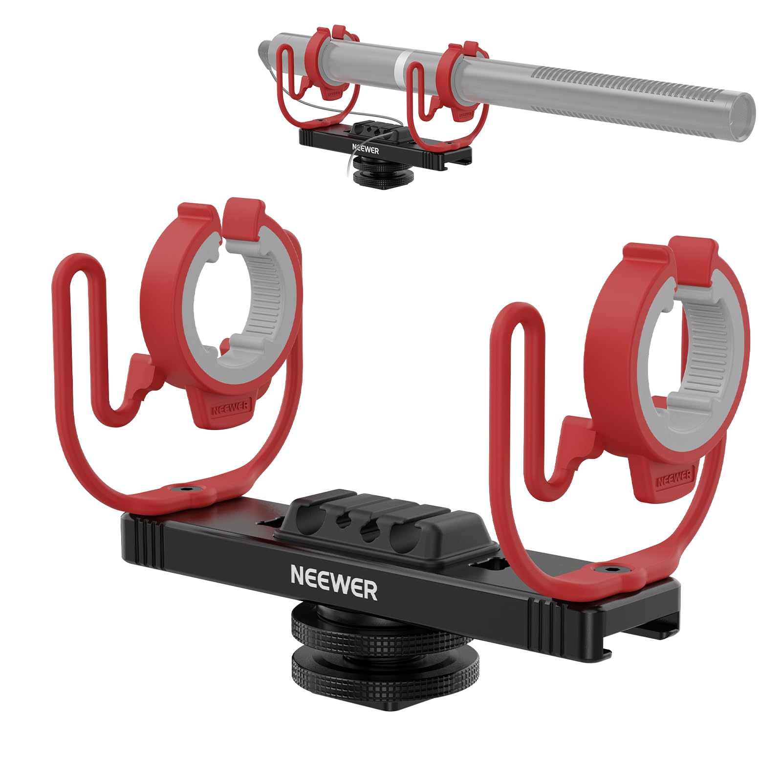 NEEWER Soporte de choque para micrófono, soporte ajustable para micrófono de zapata fría para cámara, poste de pluma, accesorios de trípode compatibles con Rode NTG Series Sennheiser MKE600 Audio