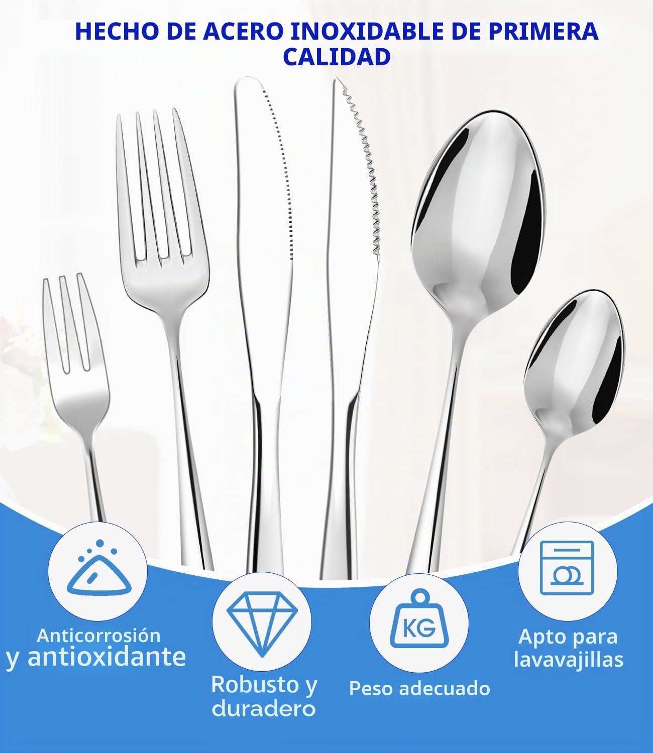 Cuberterias Completas 12 Personas, 72 Piezas Cubiertos Acero Inoxidable | con Cuchillo para carne, Tenedor Cuchara, Muy Pulidos para Casa, Fiesta, Restaurante