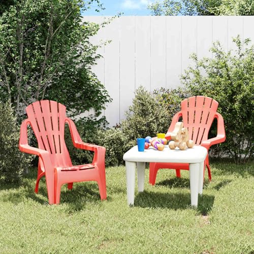 Chaise de jardin enfant rouge polypropylène aspect bois x2