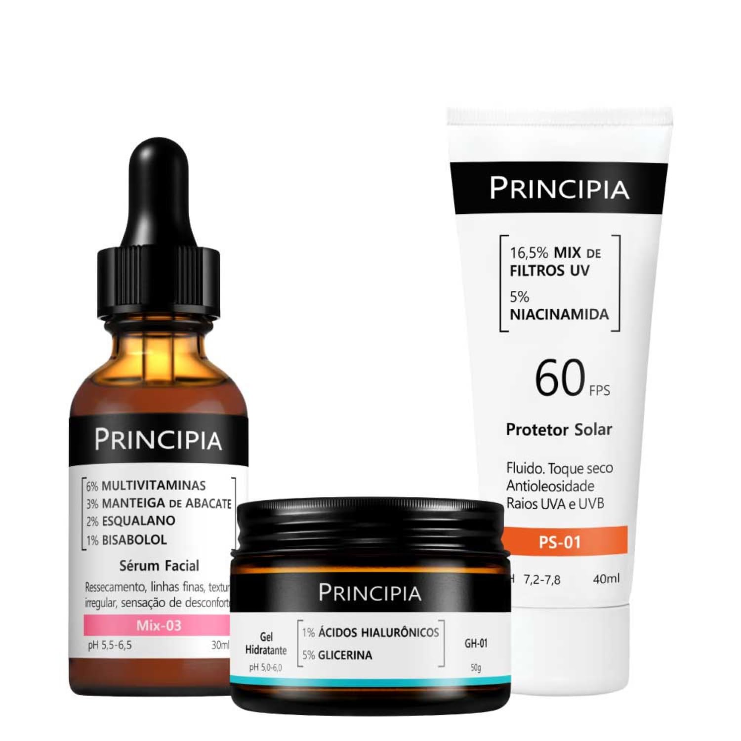 PRINCIPIA Kit Mix-03 + GH-01 + Protetor Solar Facial PS-01 FPS 60