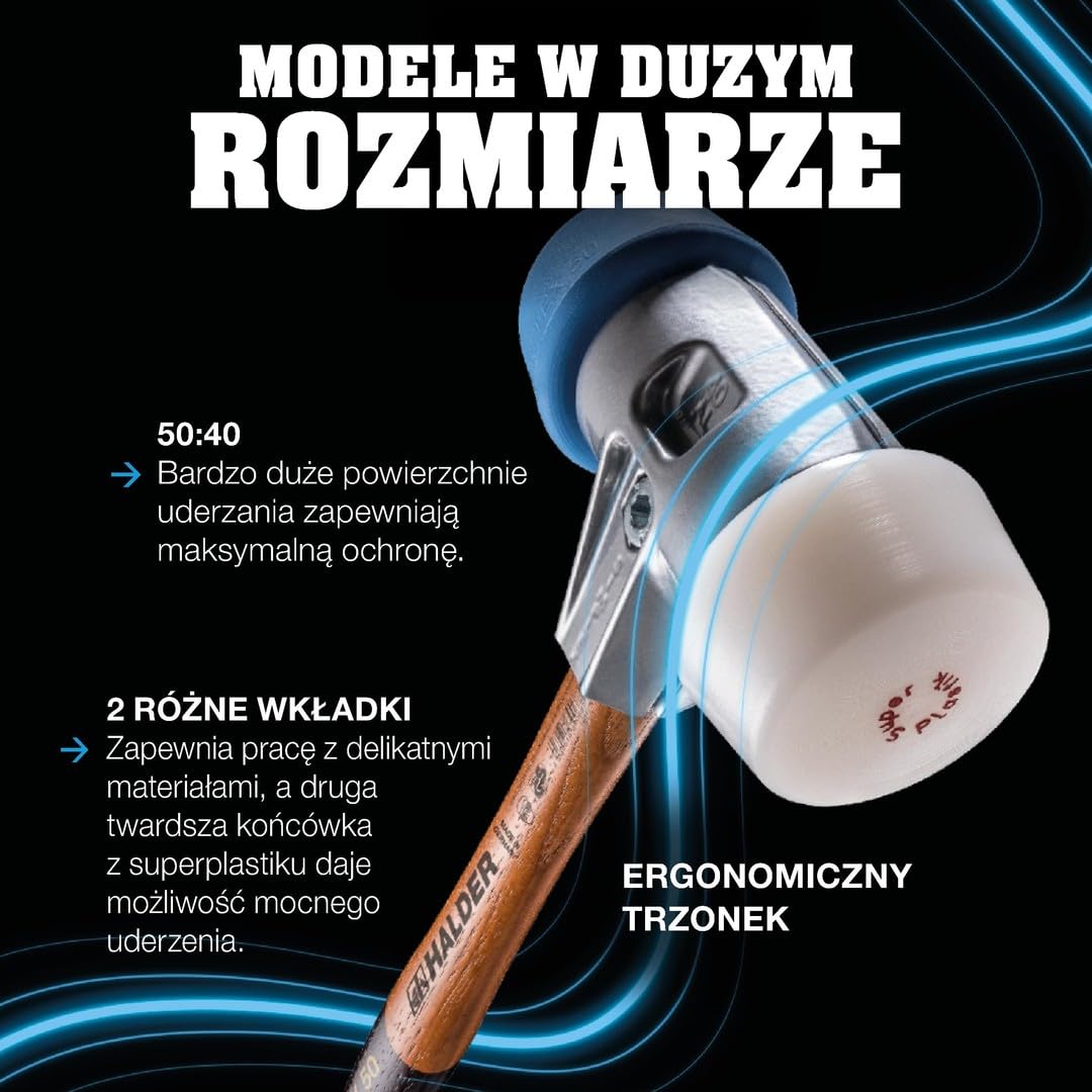 Simplex młotek ochronny, 50:40, TPE-soft/Superplastik; z aluminiową obudową i wysokiej jakości drewnianym trzonkiem | śr. = 50 mm | 3117.051