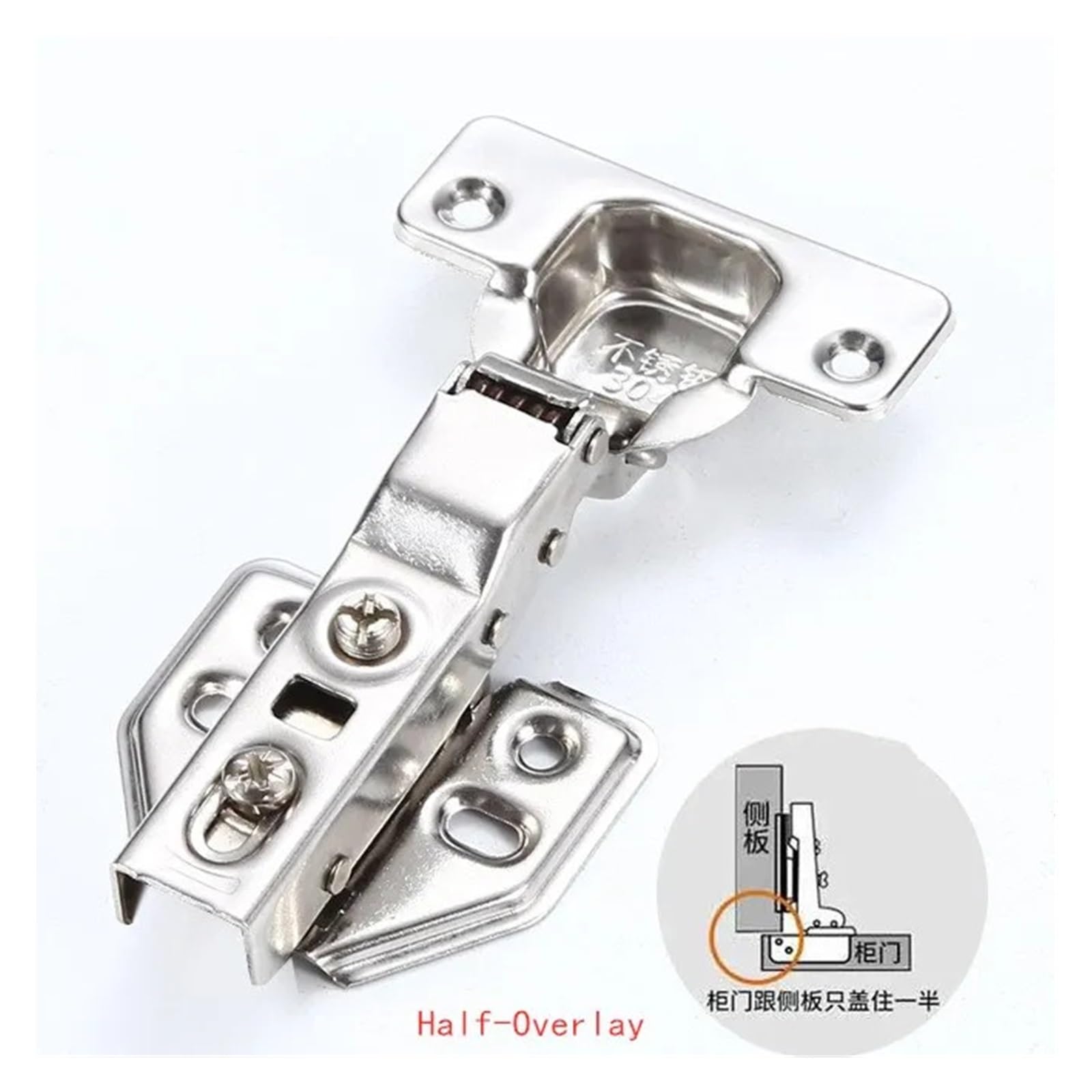 4 Stücke Scharnier Edelstahl Hydraulische Schranktürscharniere Dämpfer Puffer Absenkautomatik Küche Schrank Möbel Voll/Einbetten(Half-Overlay)