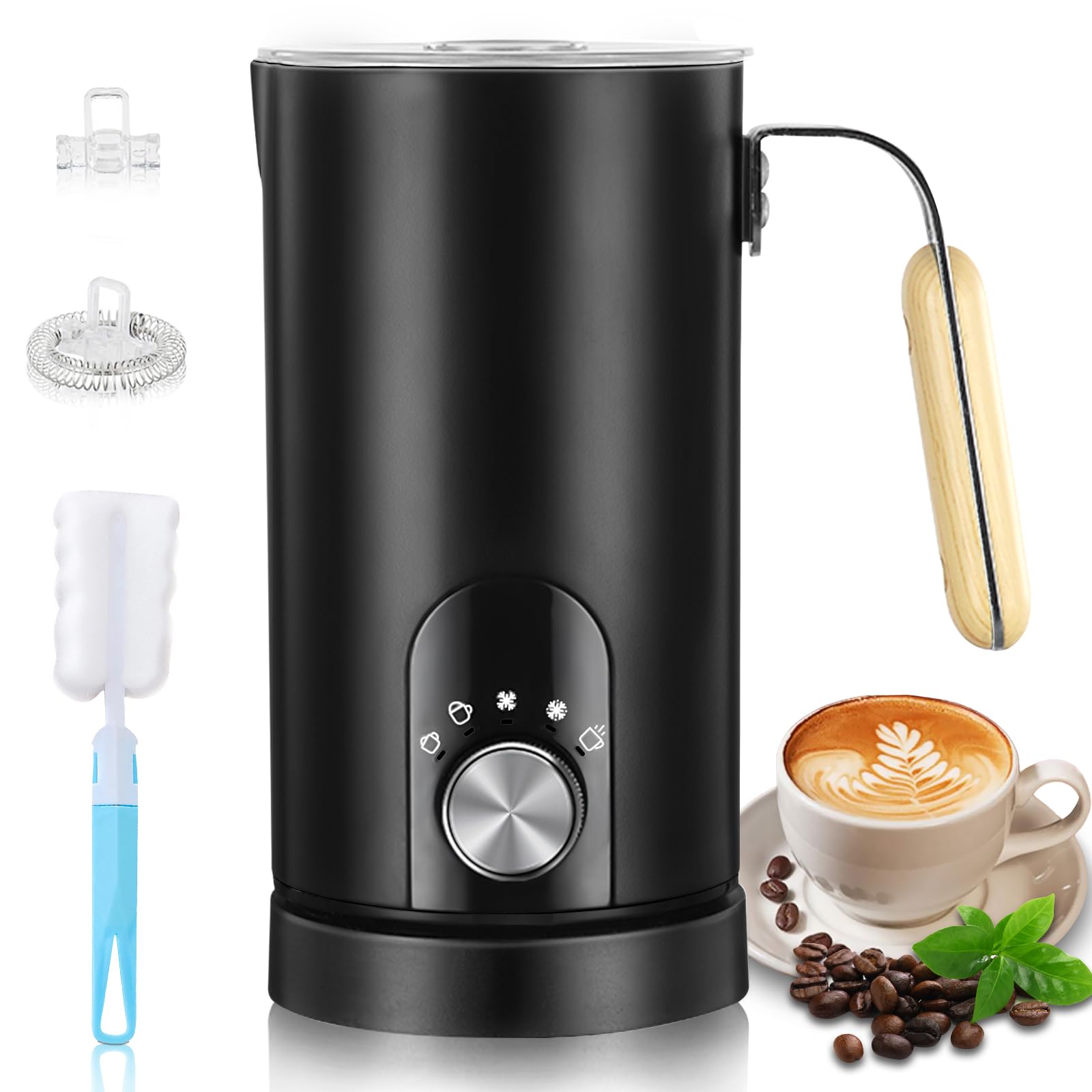 Montalatte Elettrico 5 in 1, Cappuccinatore Elettrico 350ML, per Schiumare Latte Caldo e Freddo, Silenzioso, Acciaio Inossidabile Rivestimento Antiaderente, per Caffè, Cappuccino, Latte
