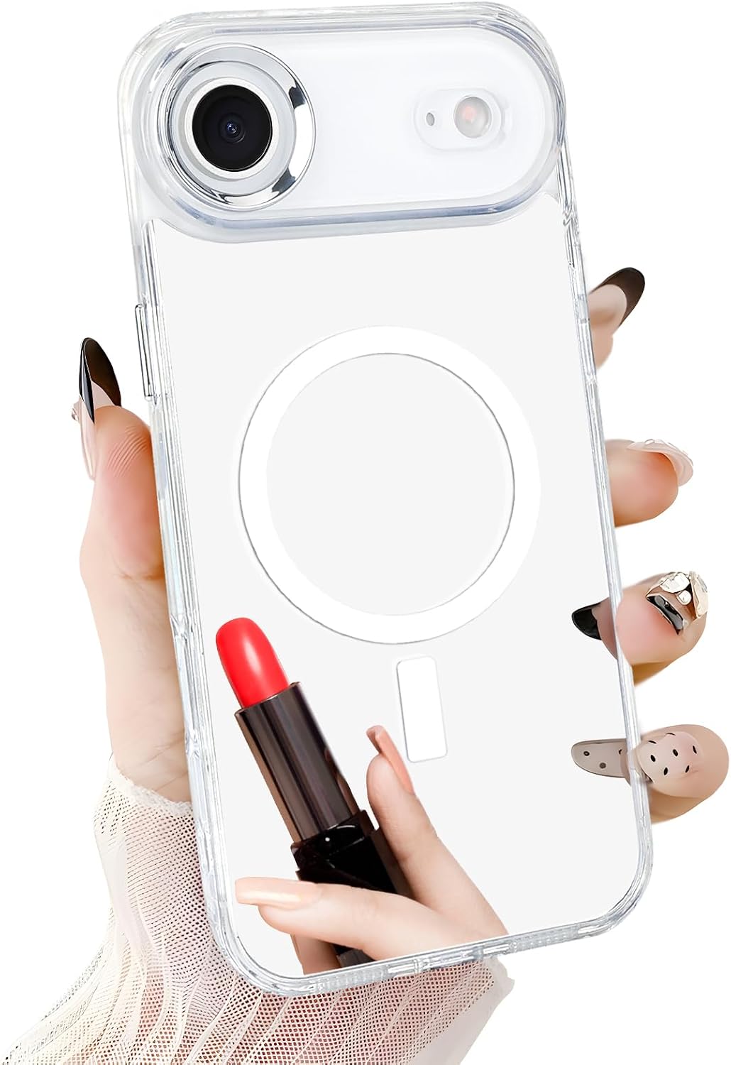 LUVI Compatible with iPhone Air Mirror Magnetic Case for Women Girls Makeup Electroplate Cute Luxury Glossy Compatible with MagSafe Slim Thin Fashion Protective Shockproof Cover Silver