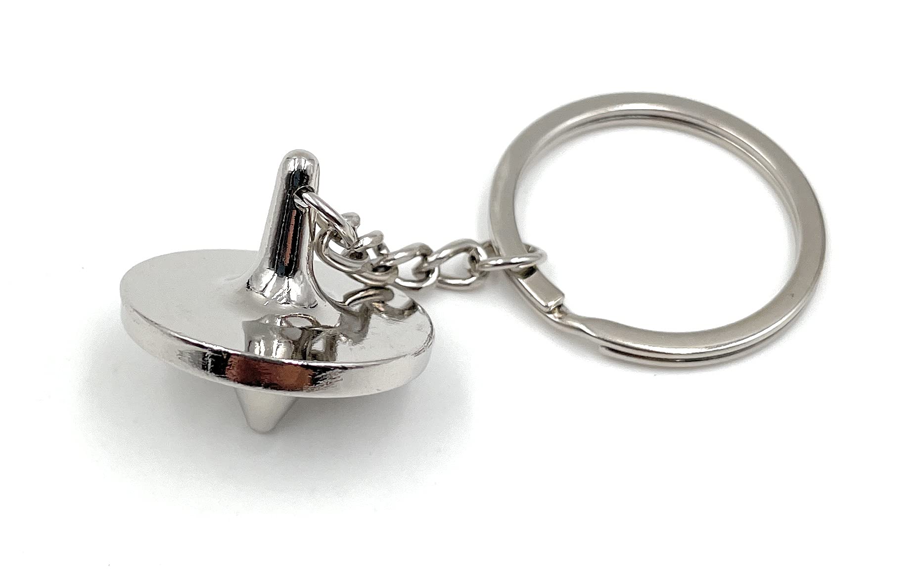 Onwomania Silver Keychain Spinning Top Toy Metal Pendant Charm