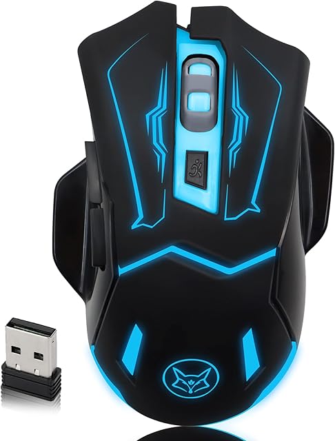 VEGCOO Wireless Mouse, C8 Silent Click Rechargeable Wireless Gaming Mouse with Colorful LED Lights and Adjustment DPI for Laptop and Computer (C29 Black)