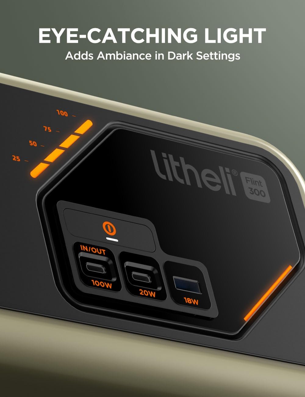 Close-up of the Litheli Portable Power Station's LED display and USB ports