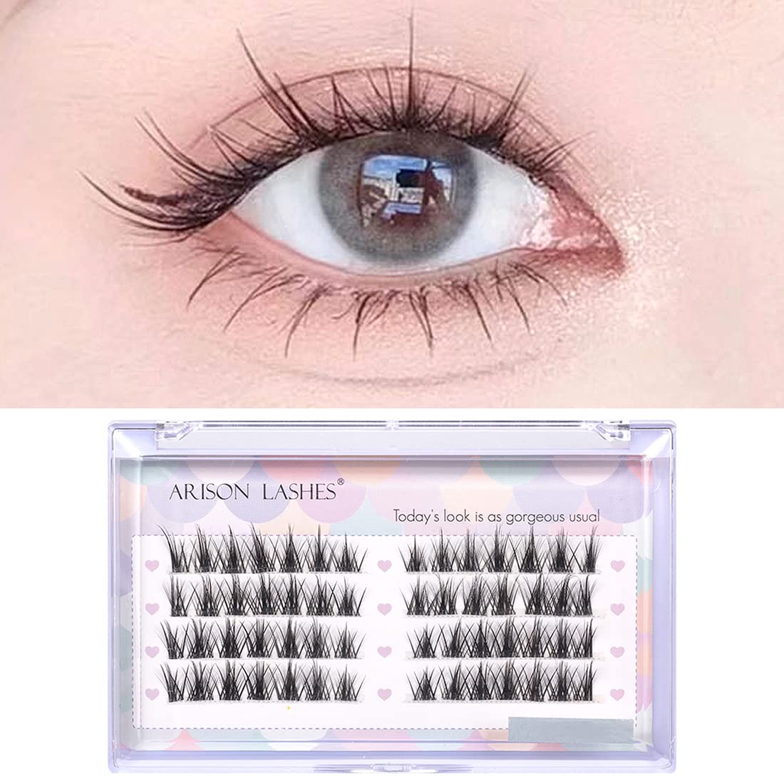 Individual Lashes Manga Lashes Cluster Lashes DIY Eyelashes Extensions Natural Look Wispy Anime Cosplay False Eyelashes with Bottom Lashes Easy to Use for Beginners by Arison Lashes