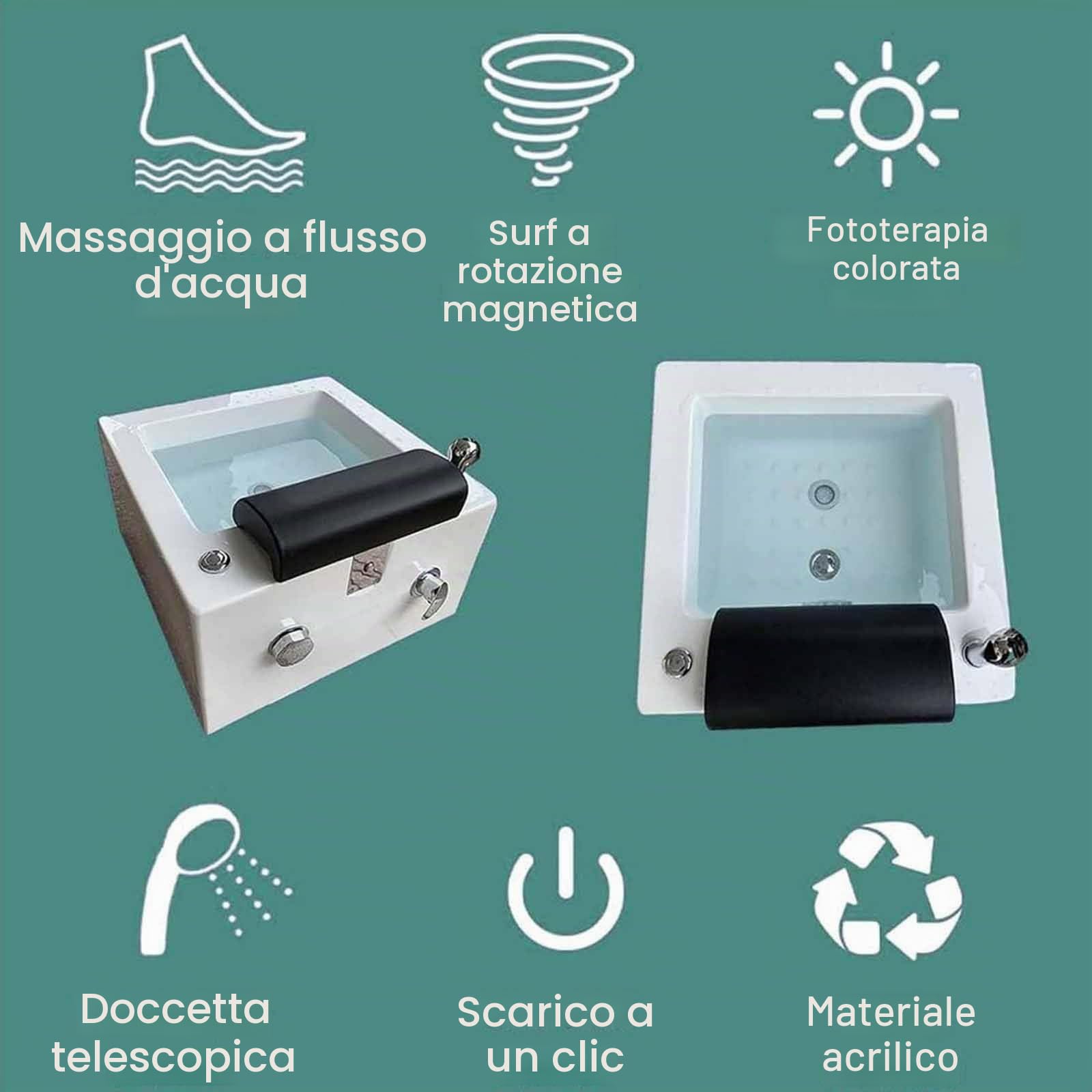 Vasca Pedicure Spa per Piedi,Lavandino per Pedicure in Acrilico,Pediluvio Profondo Spa con Massaggio,Vaschetta per Pedicure,Idromassaggio per Piedi,Vaschetta per Piedi in Ammollo