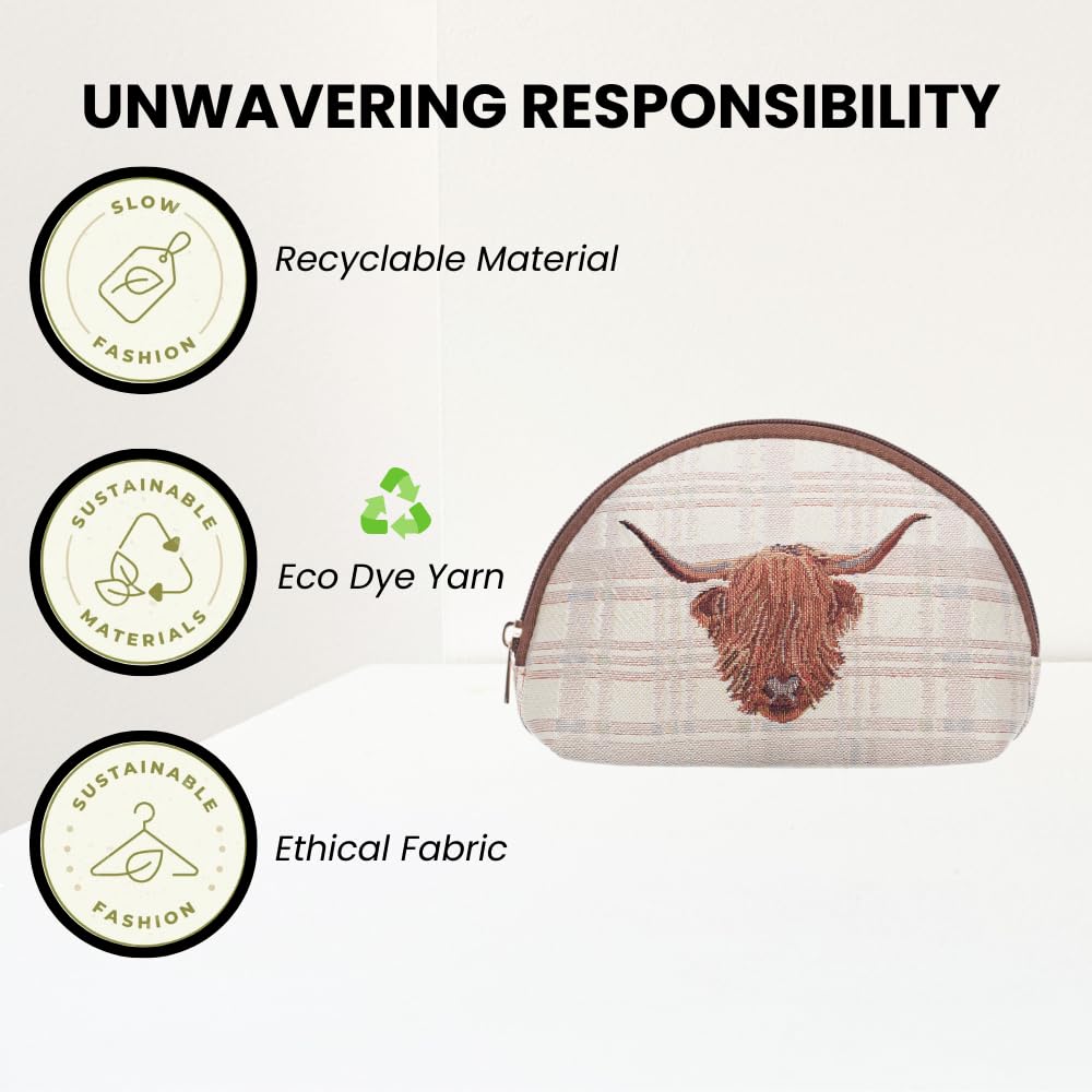 Signare Tapestry Cosmetic Bag, Woven Tapestry Fabric, 21 x 7 x 13 cm, Eco-Dyed Sustainable Materials (COSM) (Highland Cow) - Image 4