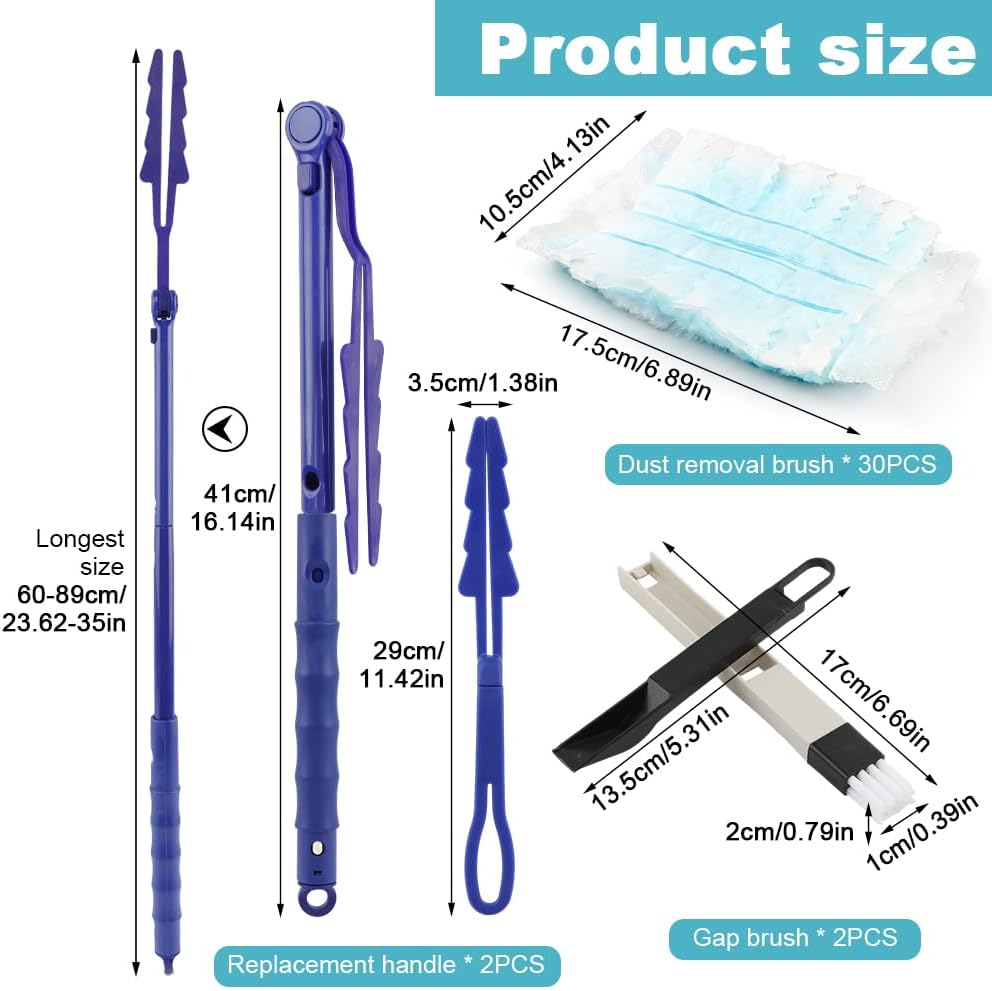30 Count Duster Refills Kit for Swiffer Duster, Single-Sided Electrostatic Duster with 2 Handles + 2 Mini Crevice Brush, Dusters Refills Replacement for Cleaning Home, Blinds, Fans (Color:Blue)