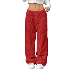 Womens Plush Fuzzy Pants Loose Fit Straight Leg Pant Warm Trendy Fall Winter Solid Color Fleece Loungewear Homewear