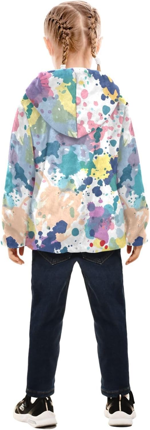 ALAZA Various Colored Spots Hoodie Jacket for Girls Toddler Fleece Zip Up Coat Plush Jacket Outerwear for 3 Years