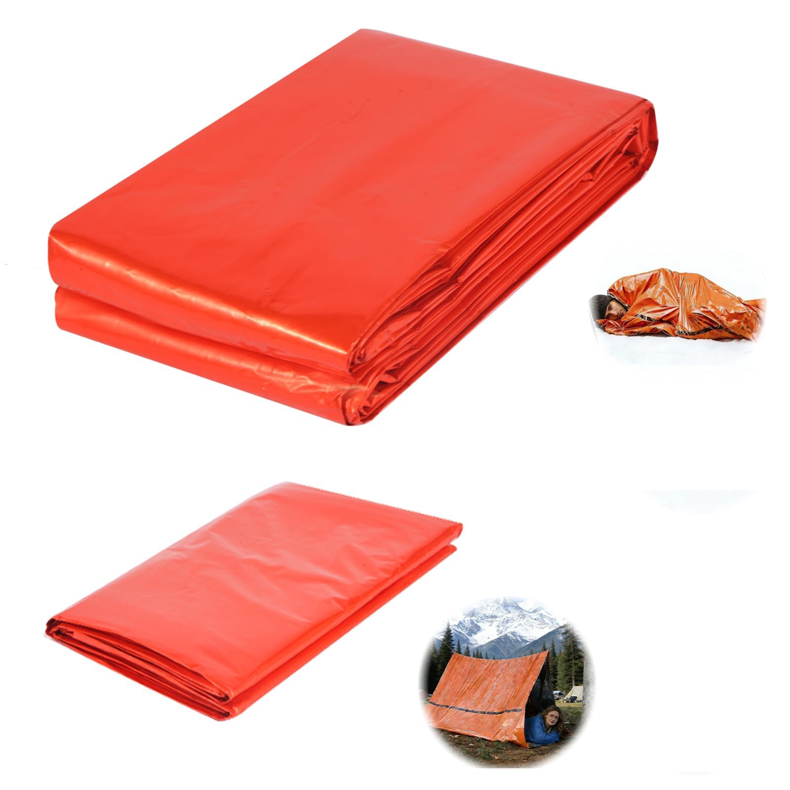 msymsyu 2Set Emergency Sleeping Bags Ultra-lightweight Emergency Thermal Tent Orange 240x150cm Waterproof Survival Sleeping Bag Bivouac Tent for Outdoor Hiking Camping Rescue and Firstaid