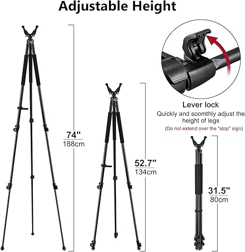 Miniatura 10 de Trakiom Shooting Tripods for Rifles, Shooting Sticks for Hunting, Hunting Rifle Tripod with 360 Rubber V Yoke Rest, Lightweight and Sturdy Aluminum