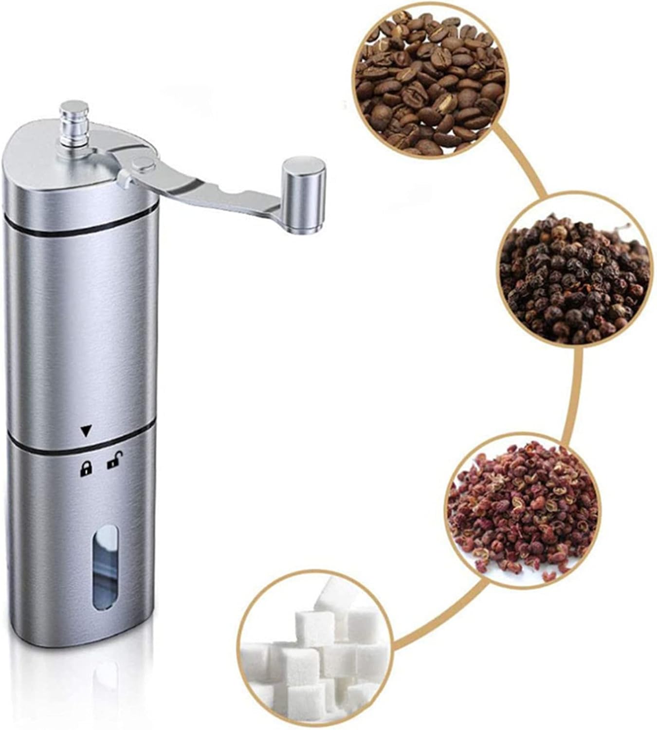 Manual Coffee Grinder Stainless Steel Portable Hand Bean Grinder, with Adjustable Conical Burr Mill for, Drip Coffee, Espresso, French Press, for Travel Camping Backpacking or Home, 7.68×1.89