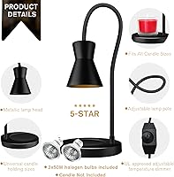 Vista 3 de Lámpara calentadora de velas, lámpara de vela regulable, cuello de cisne ajustable en 360°, compatible con velas pequeñas y grandes, 2 bombillas