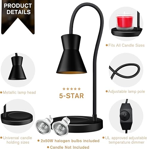 Miniatura 3 de Lámpara calentadora de velas, lámpara de vela regulable, cuello de cisne ajustable en 360, compatible con velas pequeñas y grandes, 2 bombillas