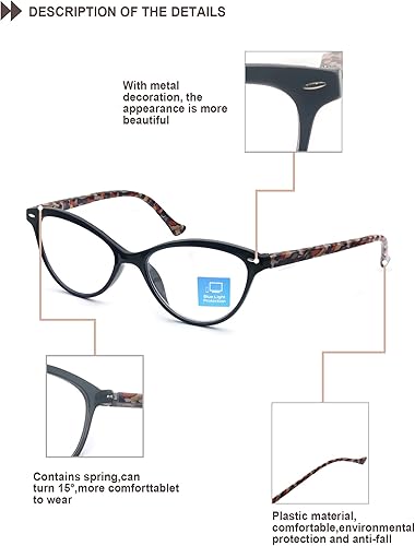 Miniatura 4 de HEEYYOK Gafas de lectura con bloqueo de luz azul para mujer, paquete de 4, lentes de lectura 2.25 con anti UV, ojo de gato, cara pequeña, para mujer