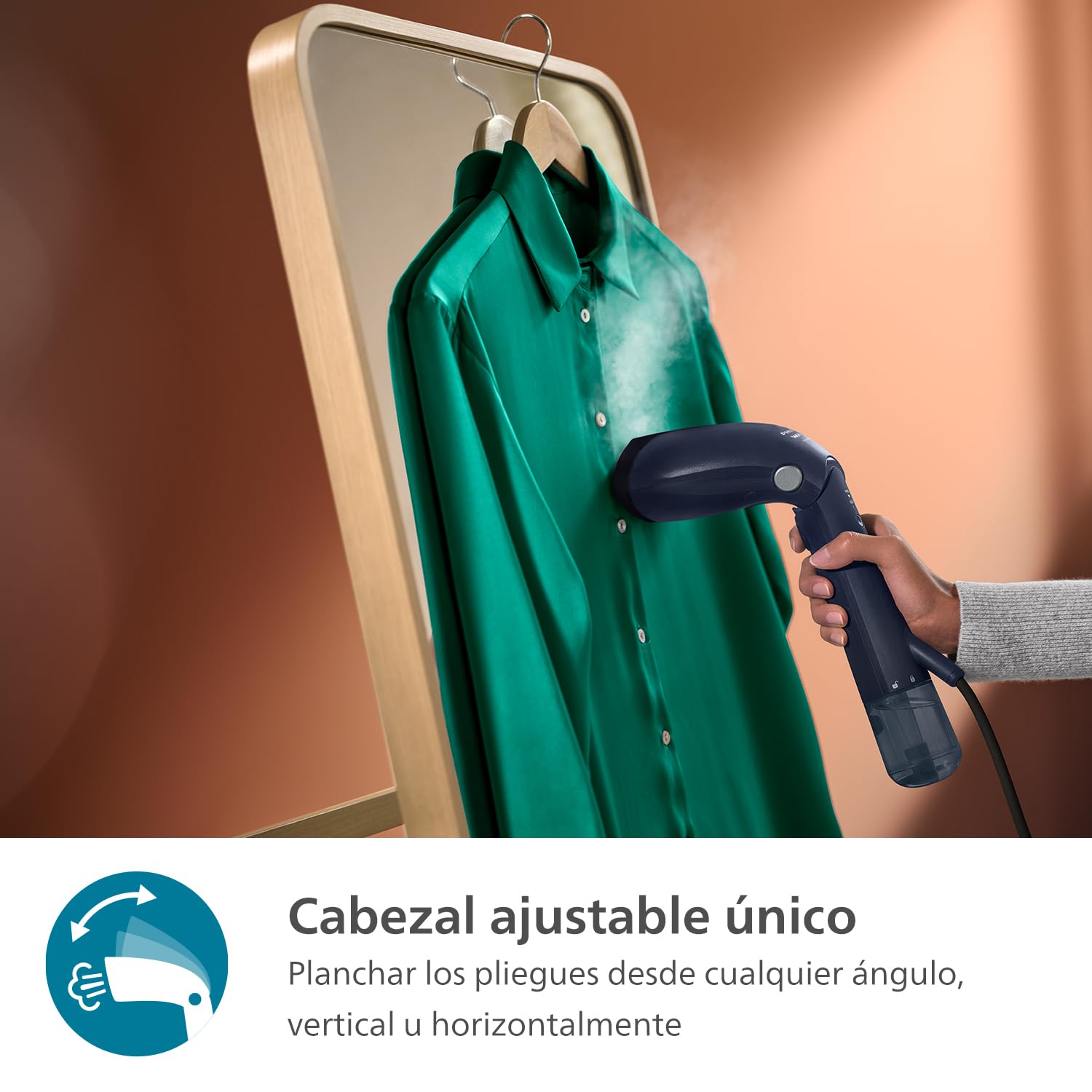 Philips Serie 7000 Vaporizador de Mano - 1500 W, 28 g/min de Vapor Continuo. Optimal Temp. Suela de Metal, Depósito Extraíble 100 ml. Funda de Viaje Incluida, Deep Azur (STH7020/20)