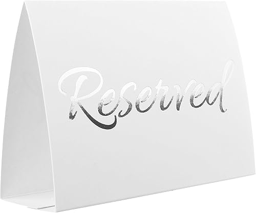 Paquete de 20 letreros de mesa reservados blancos modernos con letras plateadas, letreros reservados para bodas, accesorios de boda, letreros de