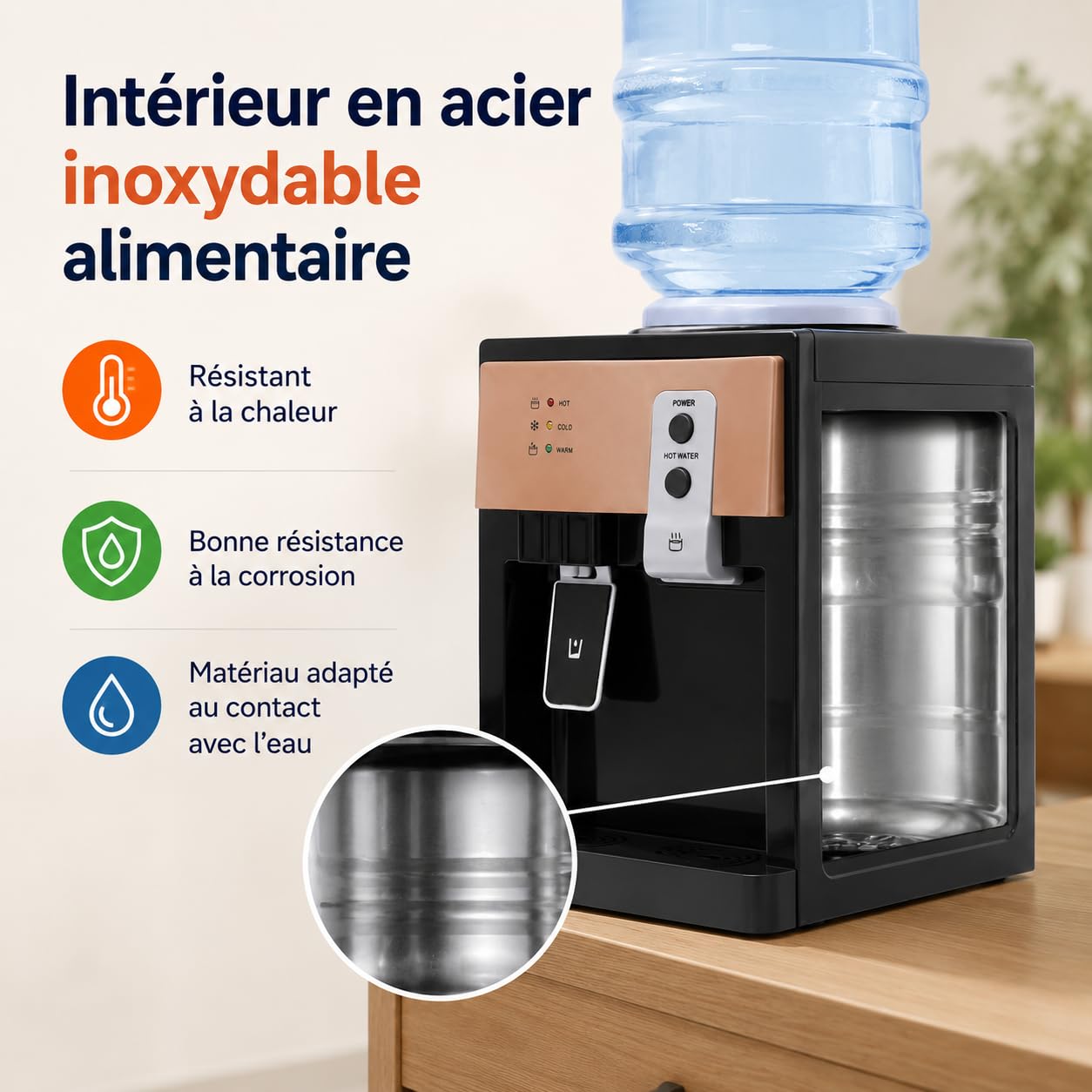 Distributeur d'eau électrique 550 W, source d'eau chaude et froide, pour bureau, maison, machine à eau avec bac de collecte d'eau amovible, pour seaux de 3,5 L, 5 L, 10 L, 18,9 L, pour