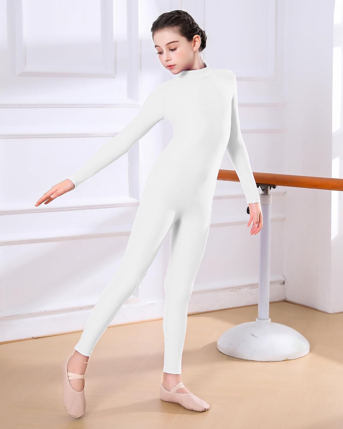 Girls Full Body Long Sleeve Unitard,Kids Gymnastics Turtleneck One Piece Bodysuits Dance Costume - Image 3