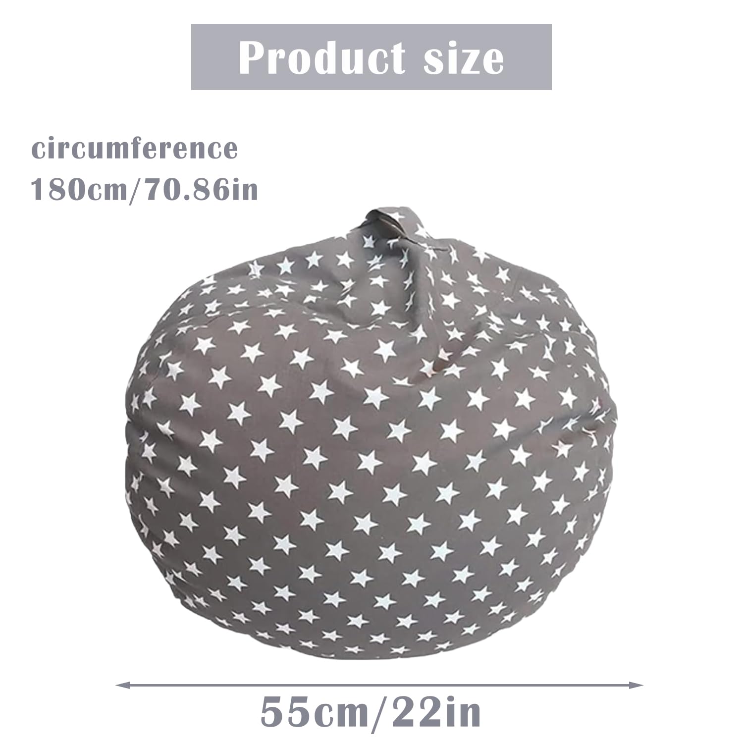 Bolsa Almacenamiento Juguetes Felpa, Lona Bolsa De Frijoles Rellenable, Puffs Plegable para Niños, Grande Bolsa Puff para Guardar para Organizar Juguetes, Ropa (Estrellas Grises, 22 Pulgadas)