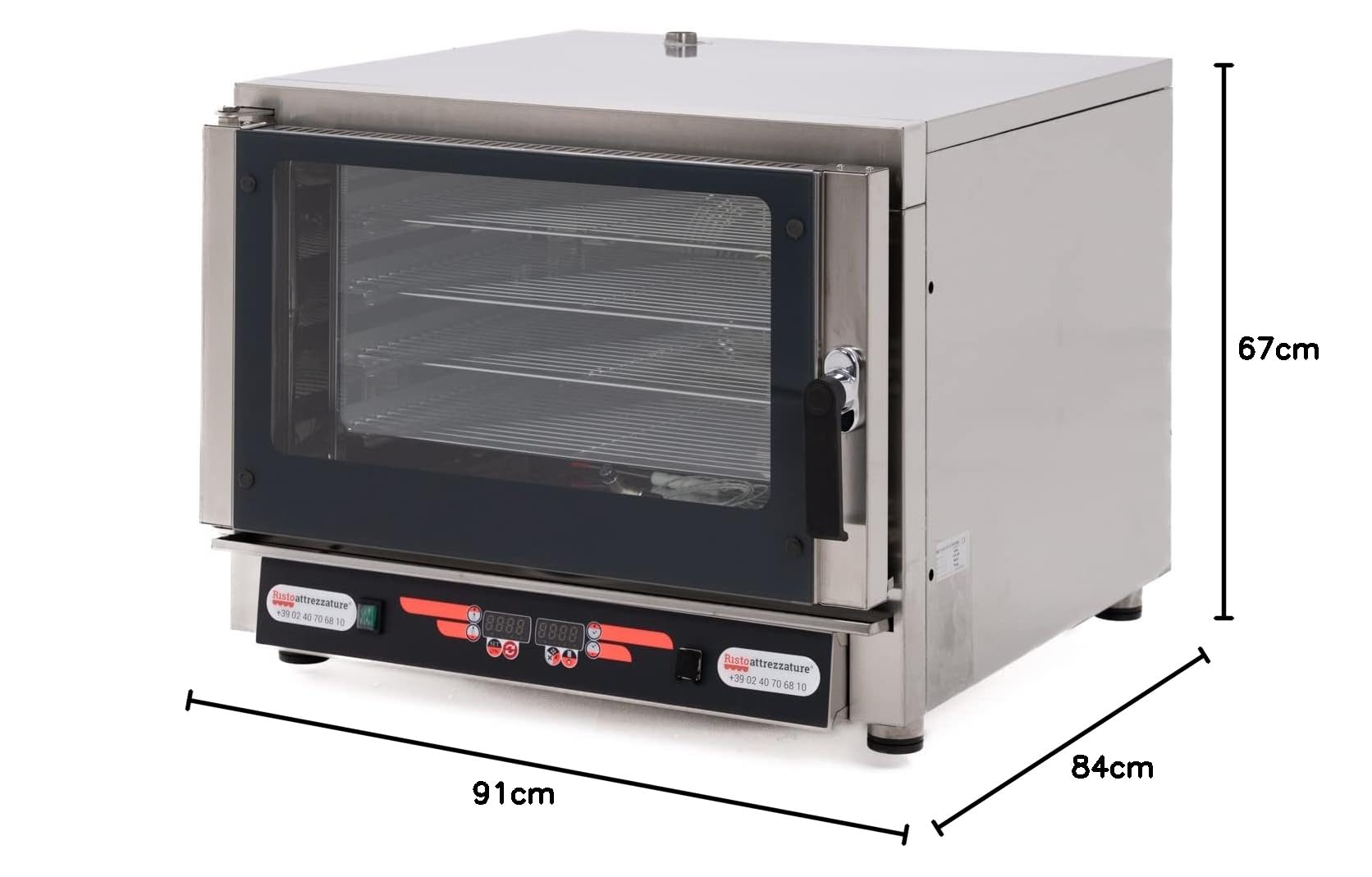 Ristoattrezzature Forno Elettrico Digitale Ventilato a Convezione - in Acciaio Inox, Ideale per Uso Professionale - Affidabile e Sicuro - Capacità fino a 4 teglie