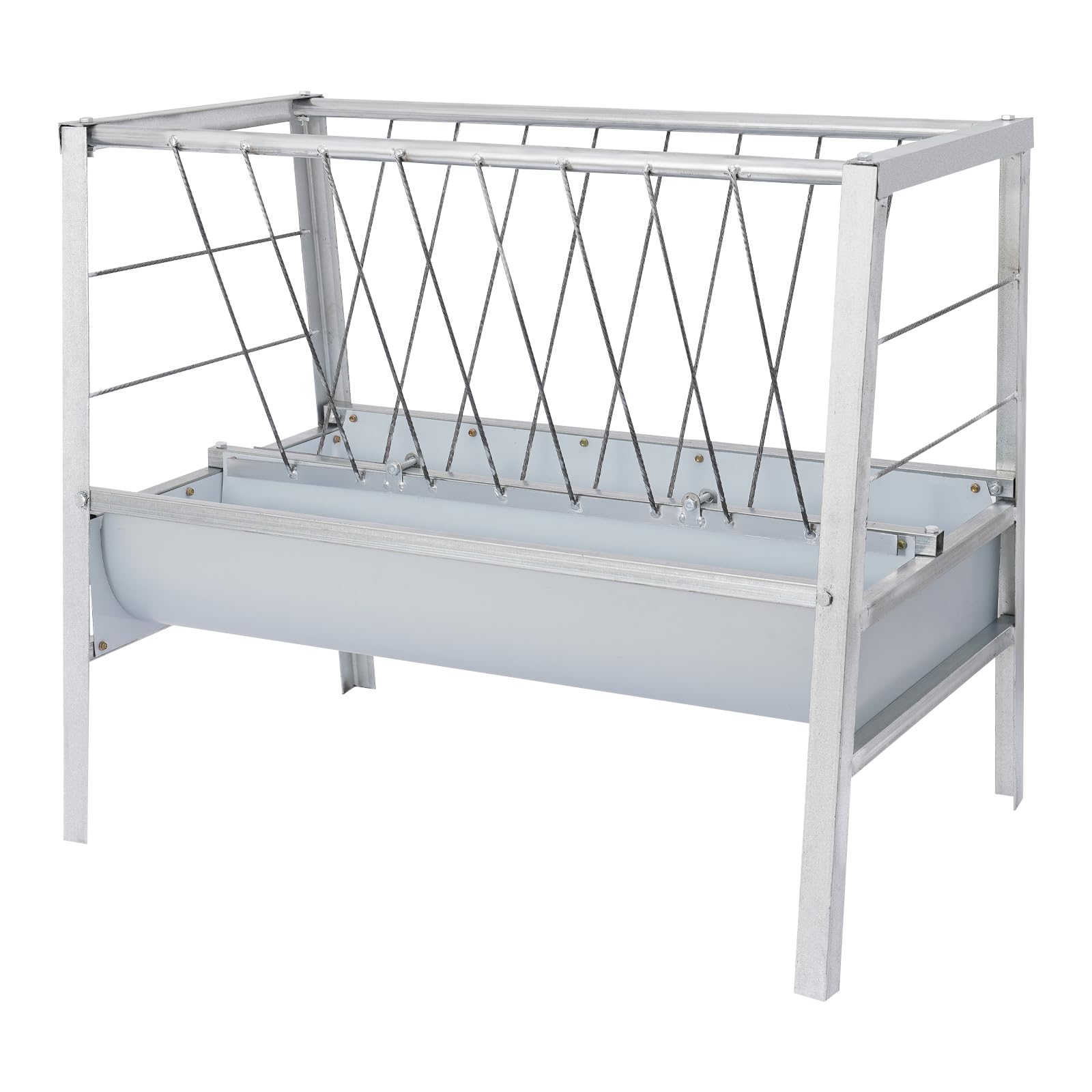 2 en 1 comedero para cabras y ovejas, 200 L | 100 × 66 × 85 cm, Acceso de doble cara, Reborde en V con 2 canales en U, Estructura de acero galvanizado, Independiente