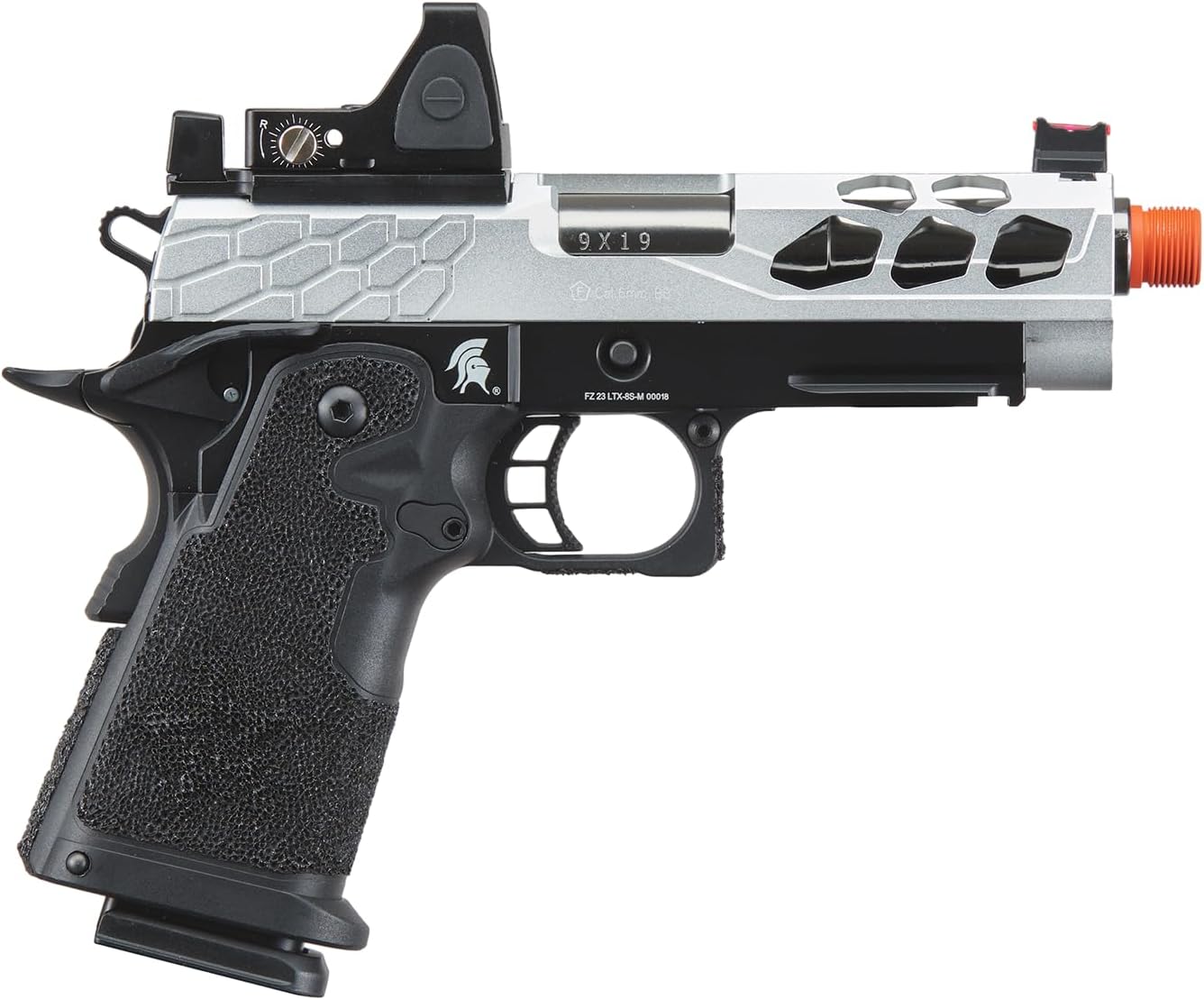 Lancer Tactical STRYK Hi-Capa 4.3 Gas Blowback Airsoft Pistol with RMR Red Dot Sight-Black & Silver
