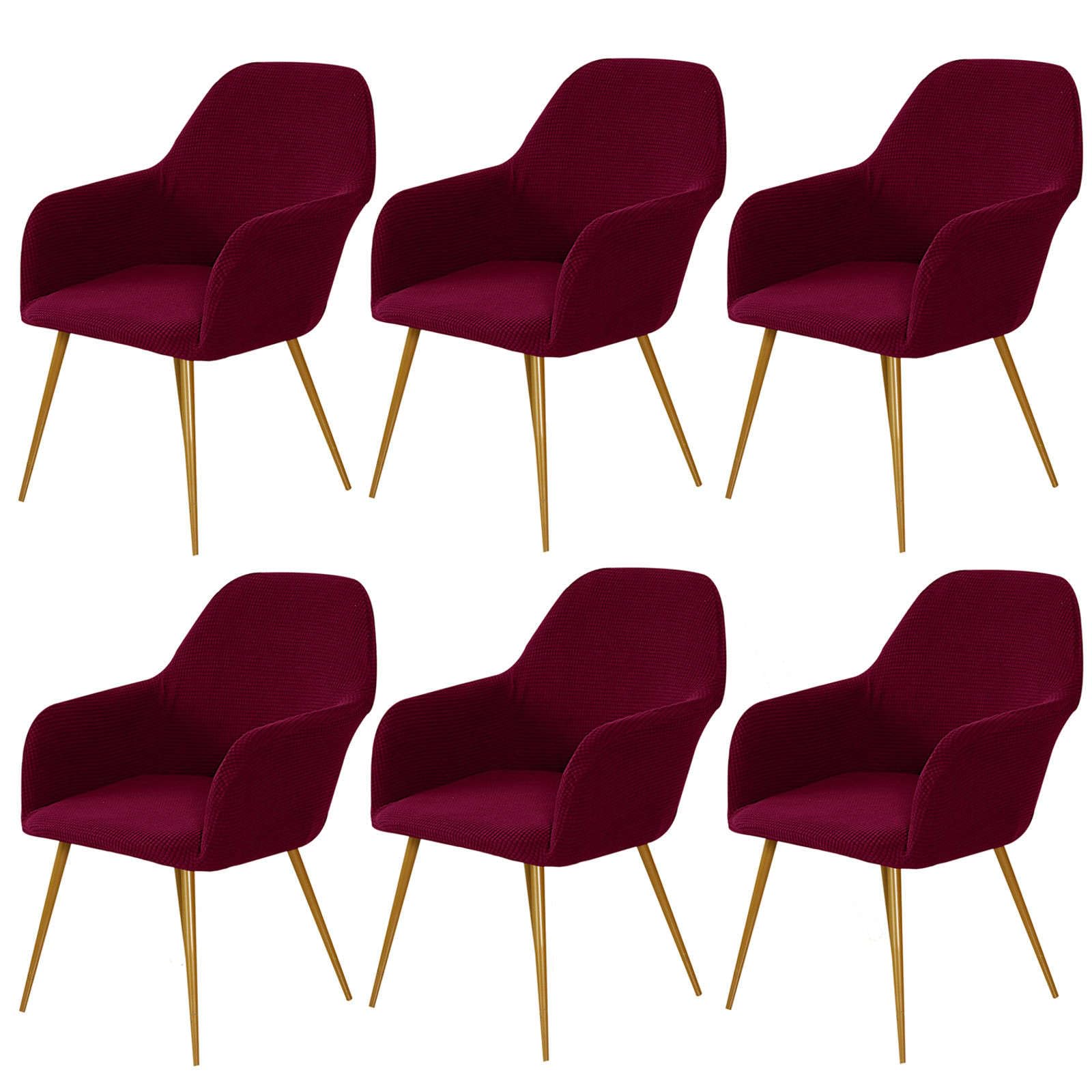Fondo per Silla de Comedor con reposabrazos Fundas Modernas per sillas con Respaldo Curvo extraíble Funda per Silla per Comedor (Vino Rosso 6 Pezzi)