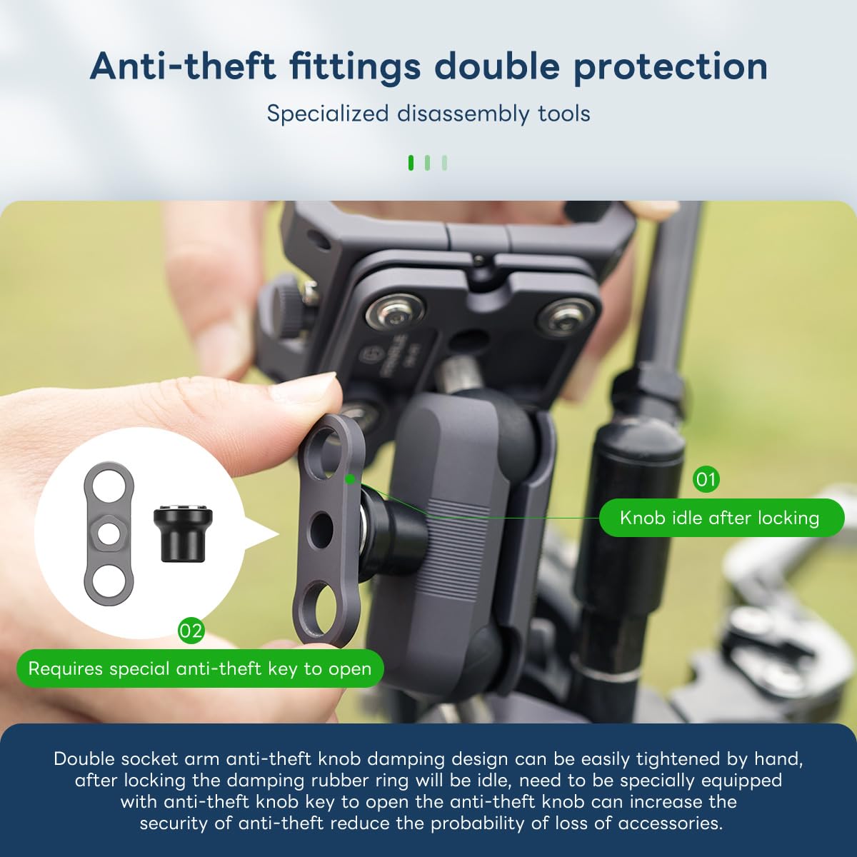 FANAUE - Soporte antirrobo para teléfono con módulo de amortiguación, aleación de aluminio, compatible con brazos dobles de tamaño B de RAM Mounts, adecuado para smartphones de 4,7 a 7 pulgadas