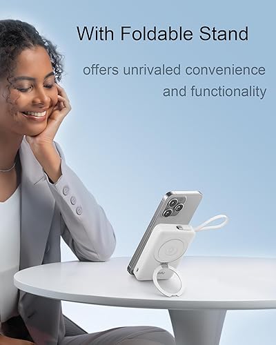 Miniatura 6 de Miady Batería magnética de 10000 mAh, PD 20 W USB-C de carga rápida Power Bankw cables incorporados, cargador portátil inalámbrico para iPhone