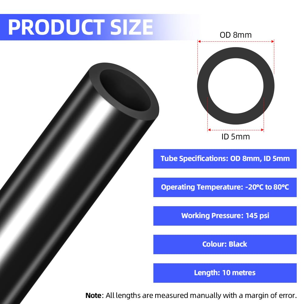 ANOMM Polyurethane PU Air Hose Pipe Tube Kit, 10m(32.8ft) Length, 5mm ID * 8mm OD - Image 2