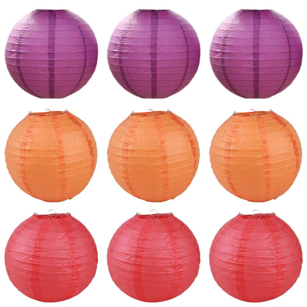 Xiang Ru 9PCS Round Chinese Paper Lanterns Decorations for Weddings Parties Orange+Red+Purple Red 20CM (7.88") โ image 1