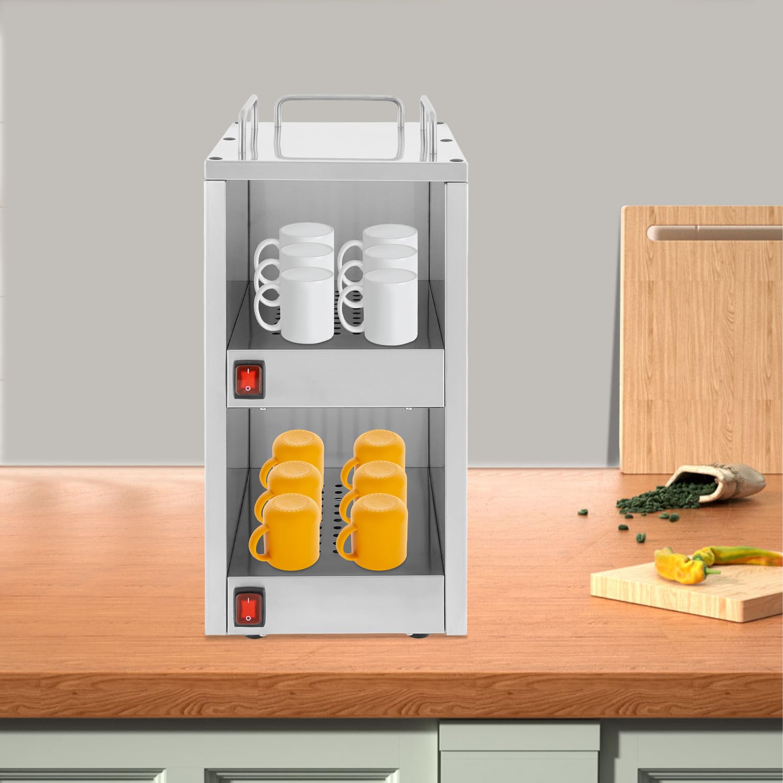 Armadietto riscaldante per tazze, in acciaio inox, 140 W, 220 V, per ristorante, hotel, caffetteria, scalda tazze, con 2 scomparti e isolamento a 75 °C, ideale per tazze e piatti