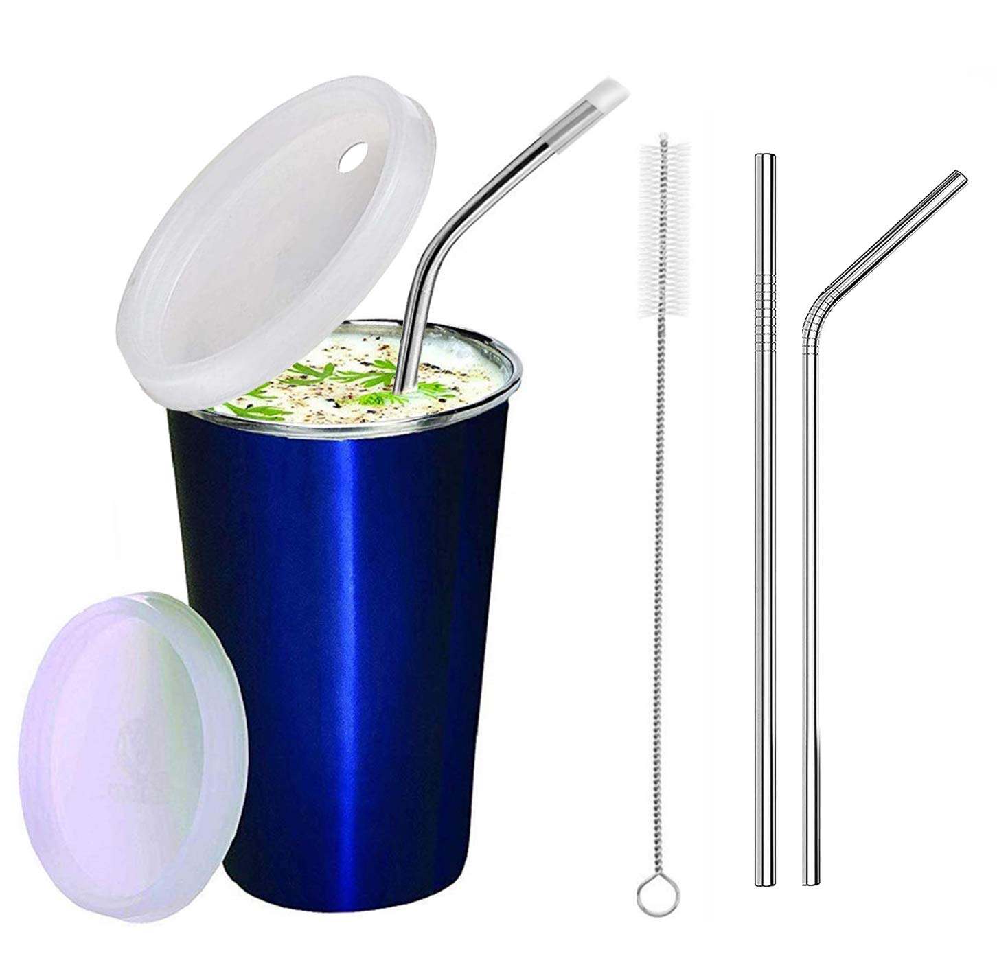 NOBILEA Stainless Steel Sipper for Kids with Straw Glass for Kids Milk Tumbler with Straw and Lid Sippy Cup with Gum Protection for Kids 2 Straw and 1 Cleaning Brush (300 ml, 1-4 Years) (Blue)-image-42
